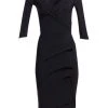 Chiara Boni La Petite Robe Three Quarter-Sleeve Pleated Sheath Dress