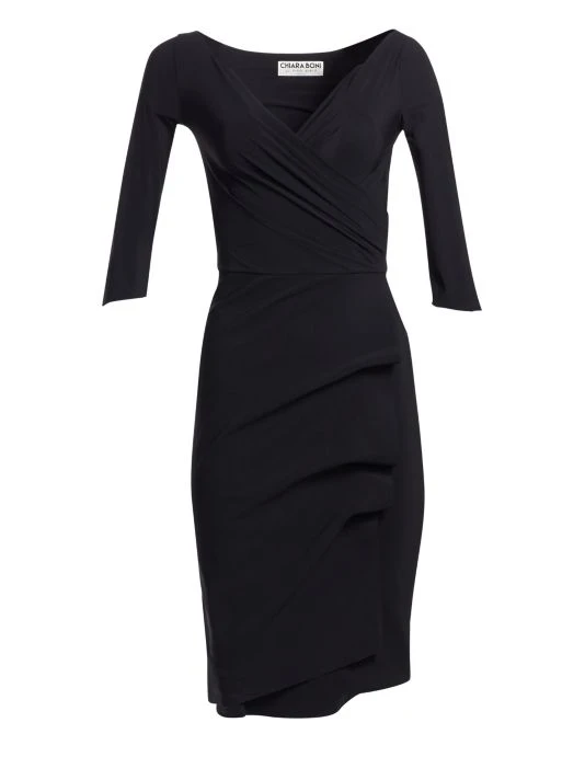 Chiara Boni La Petite Robe Three Quarter-Sleeve Pleated Sheath Dress 3 Chiara Boni La Petite Robe Three Quarter-Sleeve Pleated Sheath Dress