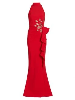 Chiara Boni La Petite Robe Teodorina Sequined Ruffle Halter Gown