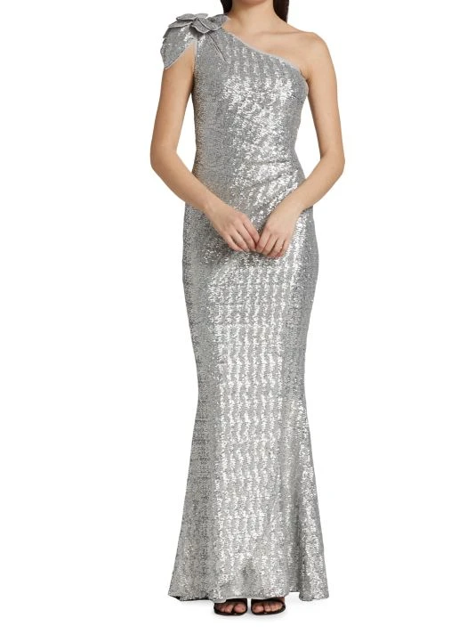 Chiara Boni La Petite Robe Keila Metallic One-Shoulder Gown Dove Grey 4 Chiara Boni La Petite Robe Keila Metallic One-Shoulder Gown Dove Grey - Image 2