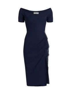 Chiara Boni La Petite Robe Sultana Ruffle Bodycon Midi Dress Blue Notte -CHIARA BONI LA PETITE ROBE Sales unnamed file 223
