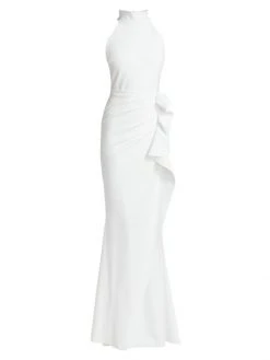 Chiara Boni La Shop 63 Chiara Boni La Petite Robe Halter Ruffle Gown Catalina Blue