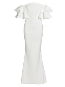 Chiara Boni La Shop 69 Chiara Boni La Petite Robe Parvati Off-The-Shoulder Gown Passion