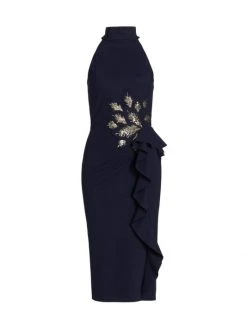 Chiara Boni La Petite Robe Teodorina Halter Embellished Cocktail Dress