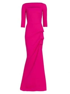 Chiara Boni La Shop 65 Chiara Boni La Petite Robe Kate Slit-Detail Boatneck Gown Magenta