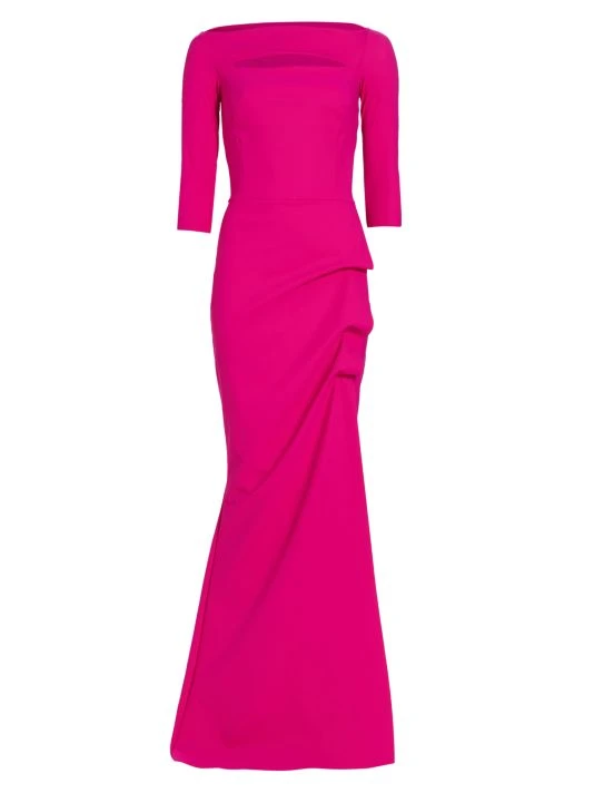 Chiara Boni La Petite Robe Kate Slit-Detail Boatneck Gown Magenta 3 Chiara Boni La Petite Robe Kate Slit-Detail Boatneck Gown Magenta