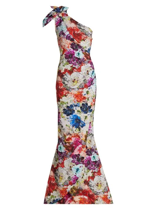 Chiara Boni La Petite Robe Painterly Floral One-Shoulder Gown 3 Chiara Boni La Petite Robe Painterly Floral One-Shoulder Gown