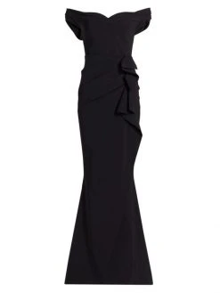 Chiara Boni La Petite Robe Off-The-Shoulder Sweetheart Ruffled Gown Black -CHIARA BONI LA PETITE ROBE Sales unnamed file 63