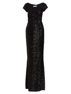 Chiara Boni La Petite Robe Suyai Sequin Cap Sleeve Gown
