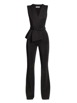 Chiara Boni La Petite Robe Kerolyn Lurex Belted Jumpsuit Duna